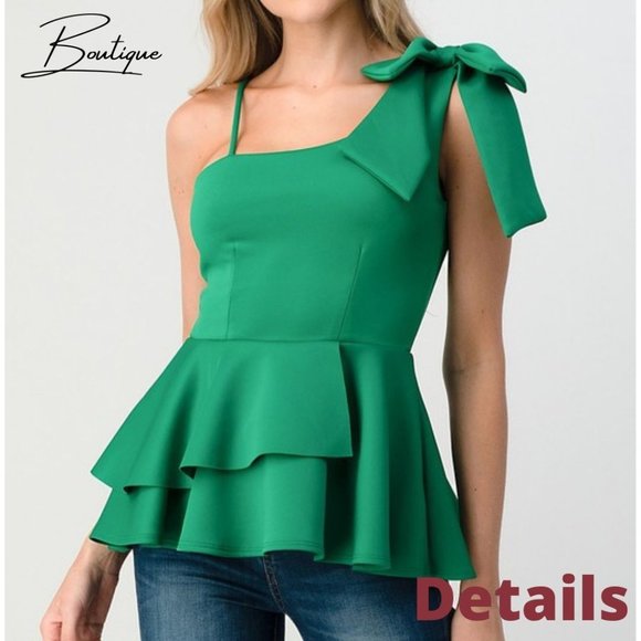 White one shoulder bow blouse-Large NWOT - Picture 3 of 6